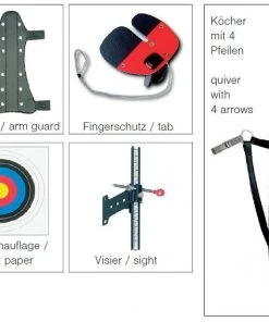 Shop-halona Bogensportset, Zubehör SET F. Recurvebogen L, Pfeile, Visier, Köcher