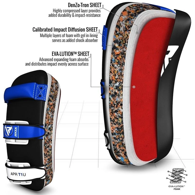 Shop-halona RDX T1 Curved Thai Kick Pad Schlagpolster Kampfsport Unterarm Blau 4 Shop-halona RDX T1 Curved Thai Kick Pad Schlagpolster Kampfsport Unterarm Blau